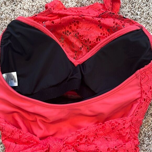 Venus Bright Coral One Piece Halter Ruched Swim Suit Size 6 - Picture 5 of 6